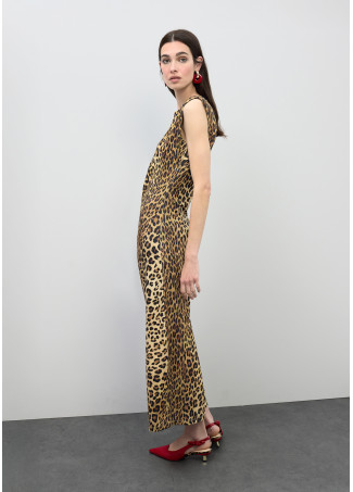 Fitted Midi Dress with Draped Animal Print