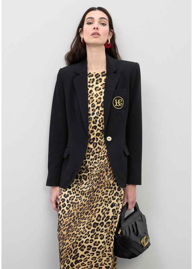 Vestido Midi Ajustado com Drapeado Estampa Animal