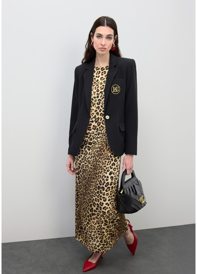 Vestido Midi Ajustado com Drapeado Estampa Animal