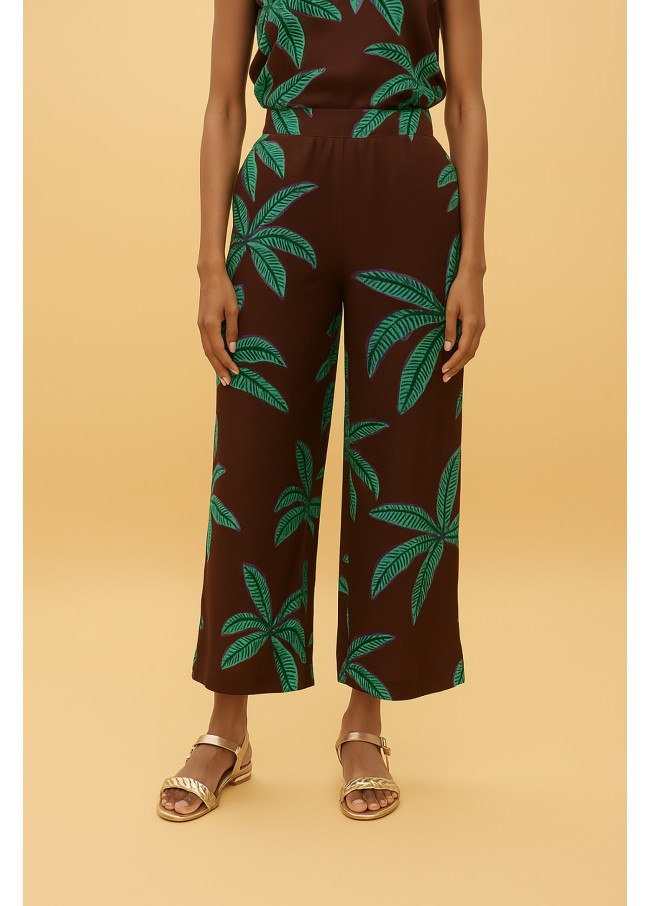 Pantaloni Stampati Palma Marrone