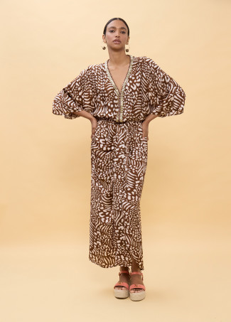 Long Dress with Wide Sleeves and Spot Print