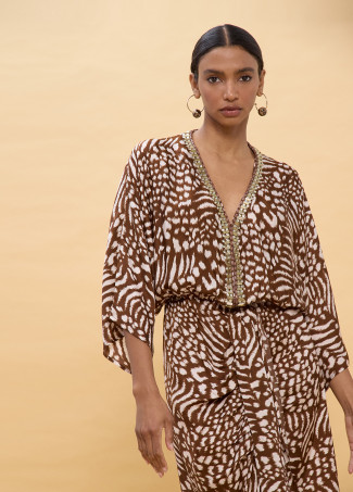 Robe longue à manches larges imprimée taches