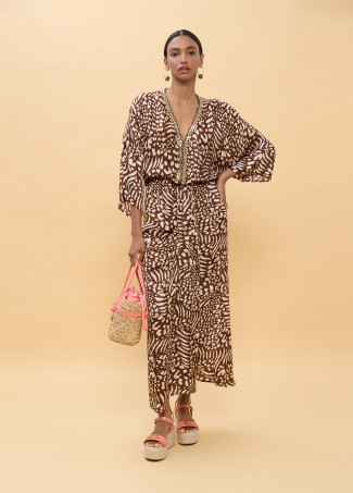 Long Dress with Wide Sleeves and Spot Print