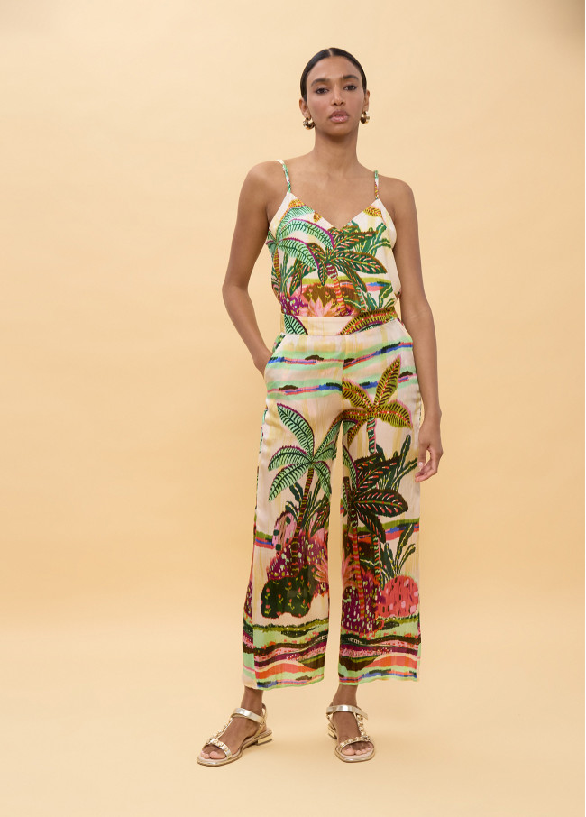 Multicolor Palm Tree Print Pants