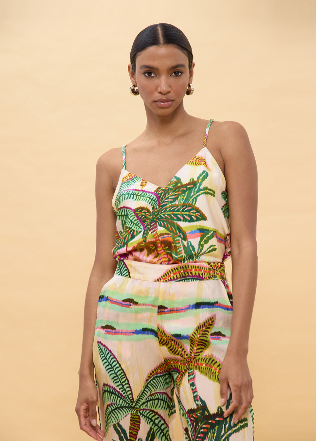Multicolor Palm Print Lingerie Top