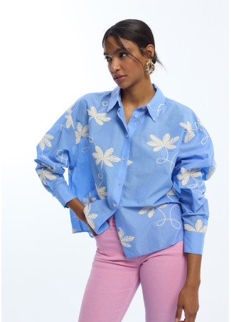 Camicia in cotone ricamata floreale