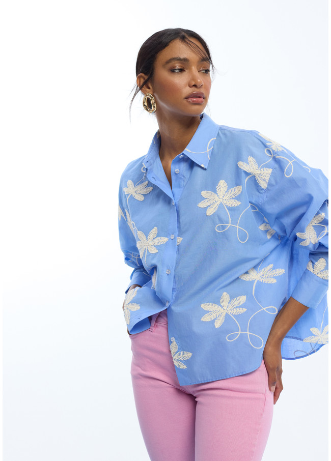 Cotton Floral Embroidered Shirt