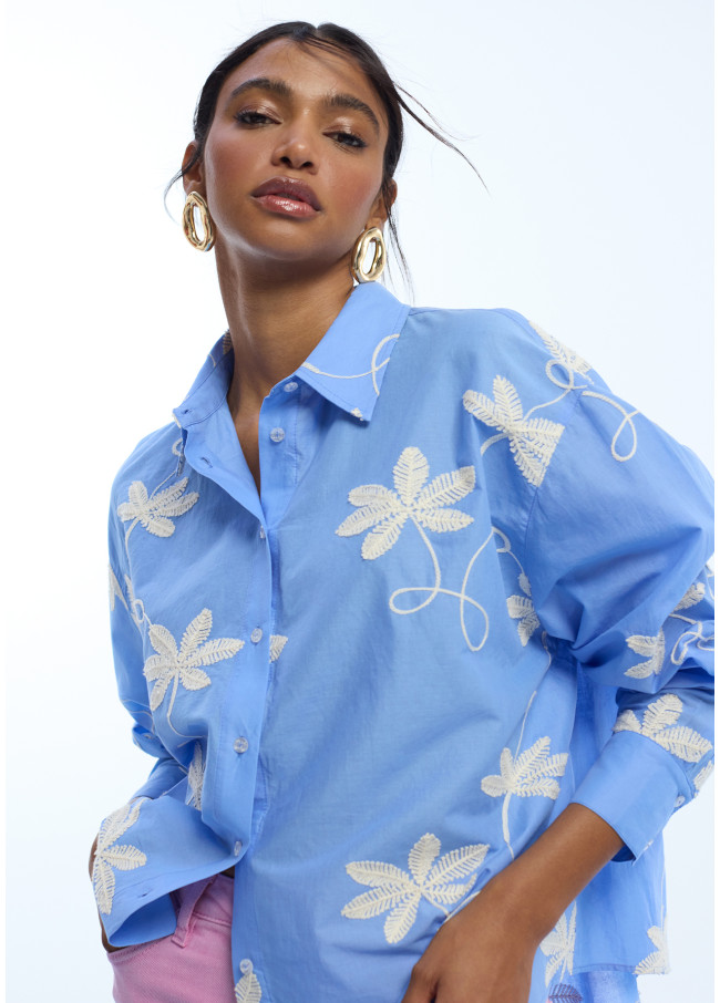 Camicia in cotone ricamata floreale