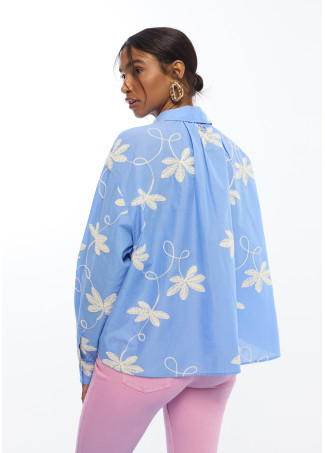 Chemise en coton brodée de fleurs