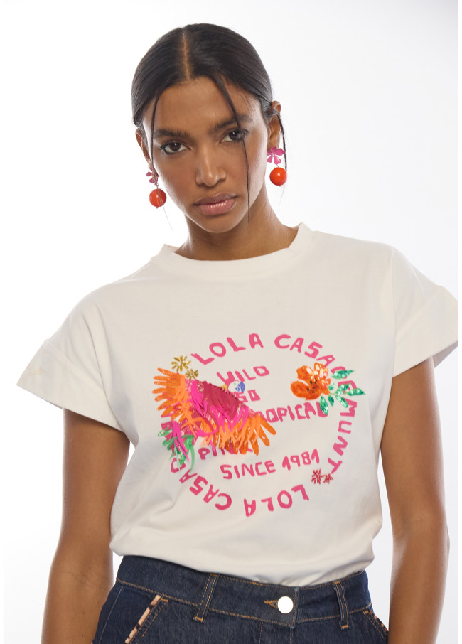 T-shirt perroquet à plumes