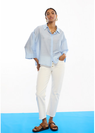Camicia Oversize in Lino a Maniche Corte