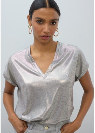 T-shirt laminé col en V
