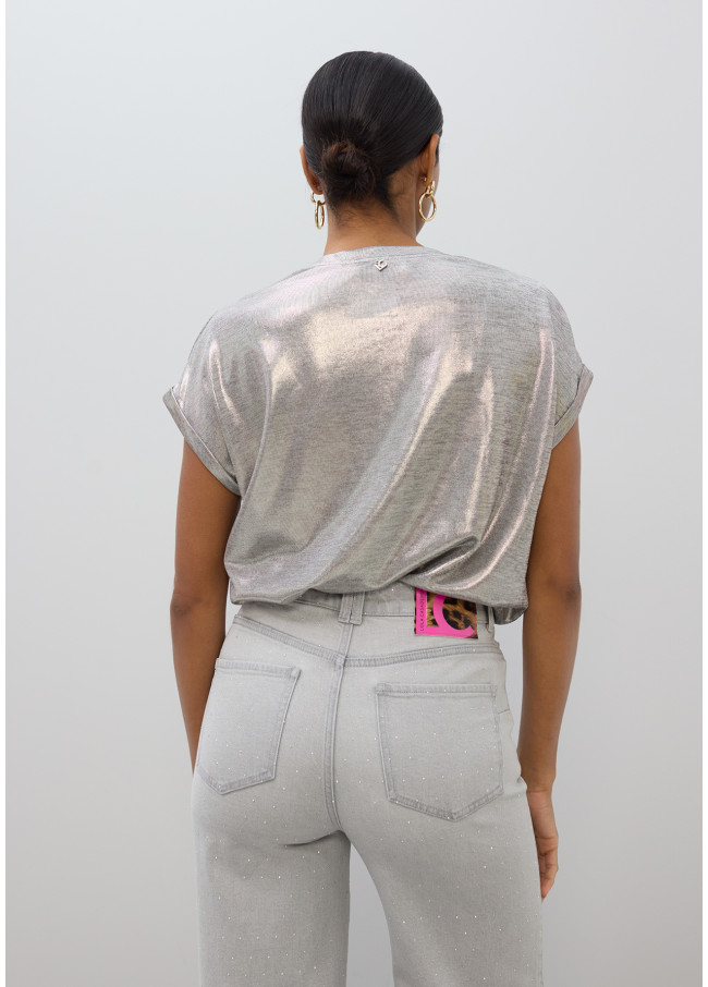 T-shirt laminé col en V