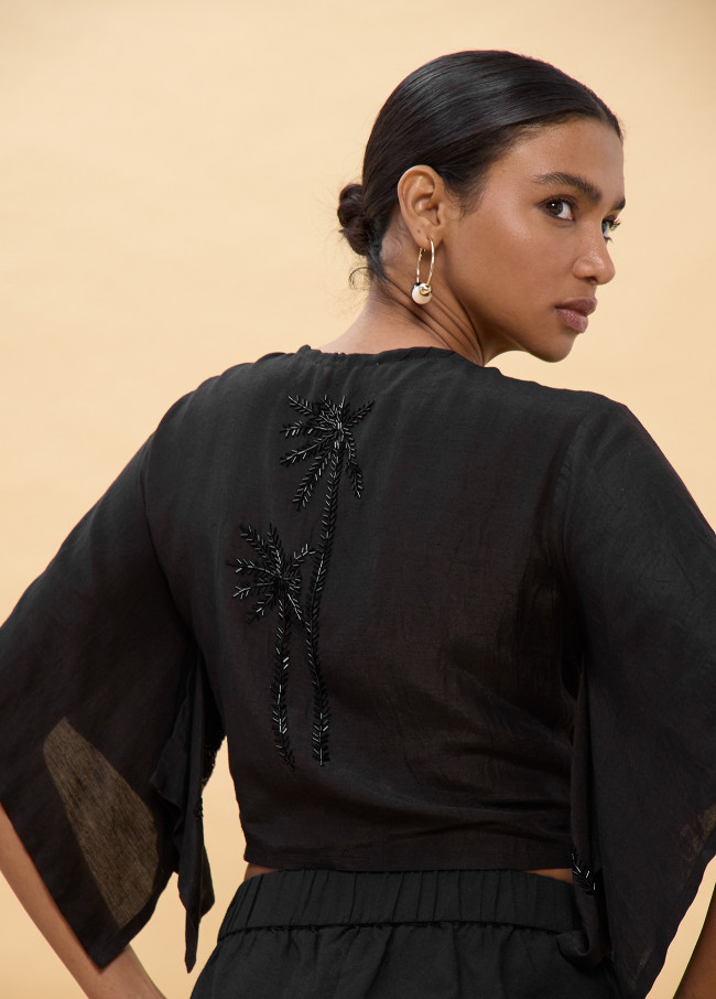 Tie-Front Blouse with Tone Details