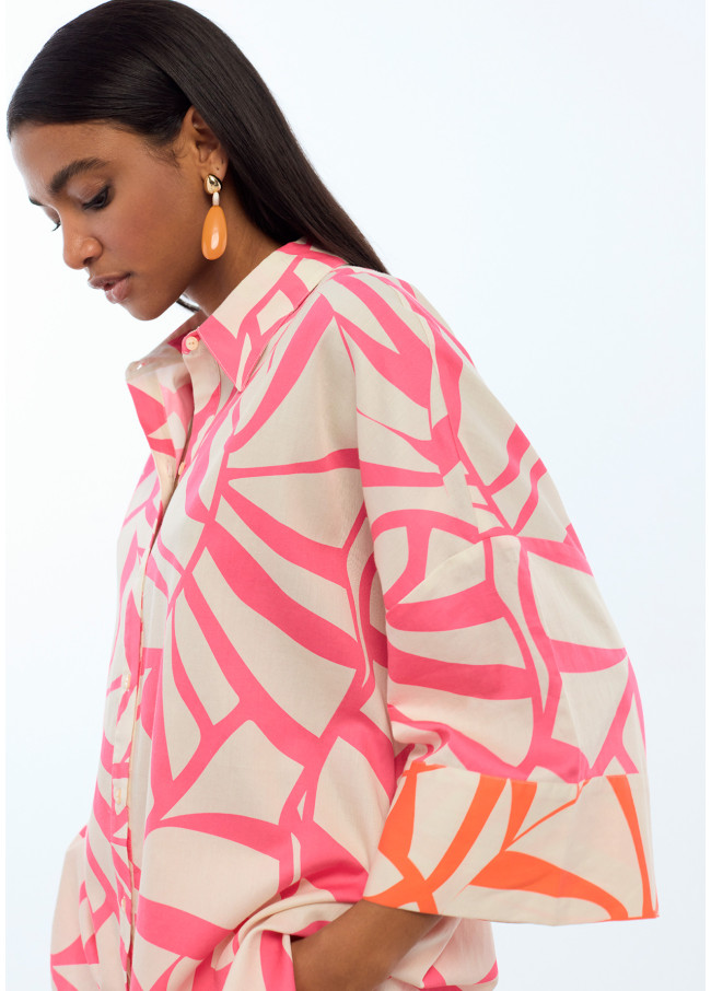Camisa manga caída print hojas