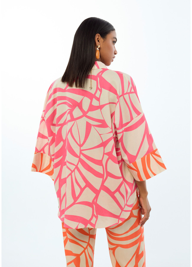 Dropped Sleeve Leaf Print Shirt