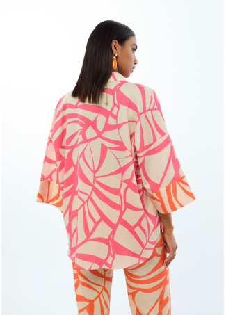 Dropped Sleeve Leaf Print Shirt