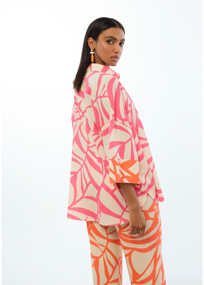 Dropped Sleeve Leaf Print Shirt