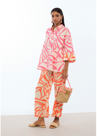 Dropped Sleeve Leaf Print Shirt