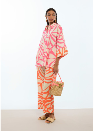 Dropped Sleeve Leaf Print Shirt