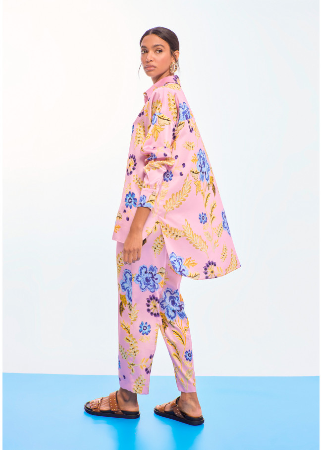 Chemise Oversize Satinée à Imprimé Floral