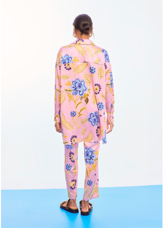 Camicia Oversize in Raso con Stampa Floreale