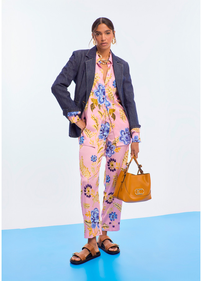 Camicia Oversize in Raso con Stampa Floreale