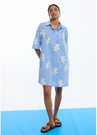 Vestido algodón camisero bordado flores