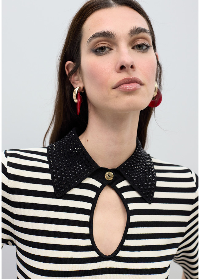 Striped Polo Neck T-Shirt