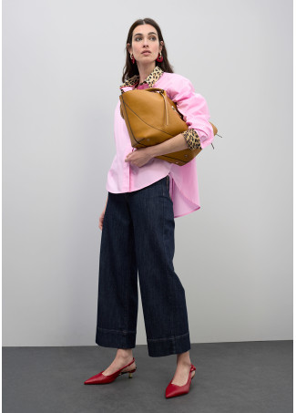 Poplin Shirt with Animal Print Contrasting Cuffs