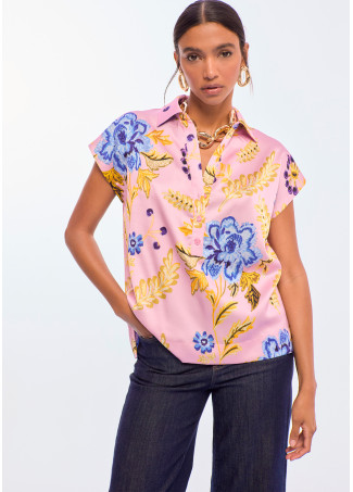 Blouse à col polo imprimé floral