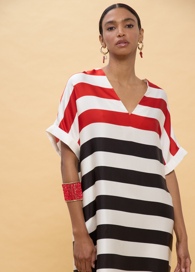 Robe Courte Rayée Tricolore