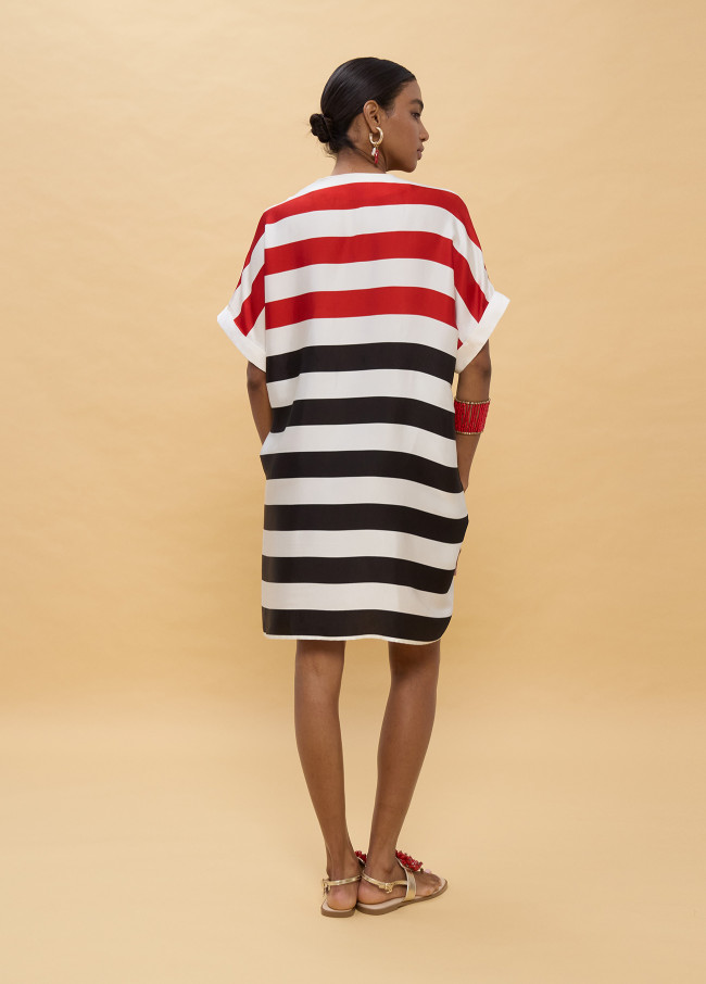 Robe Courte Rayée Tricolore