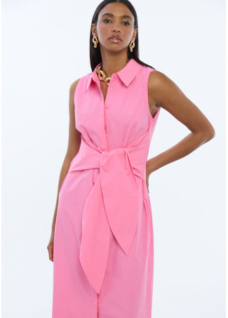 Sleeveless Knot Detail Poplin Shirtdress