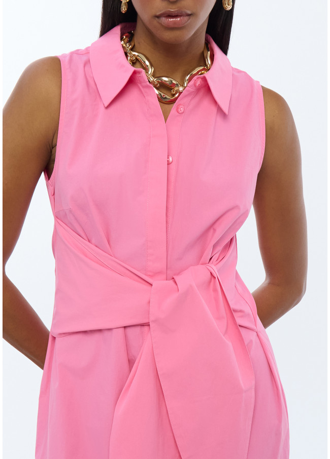 Robe chemise en popeline sans manches avec nœud
