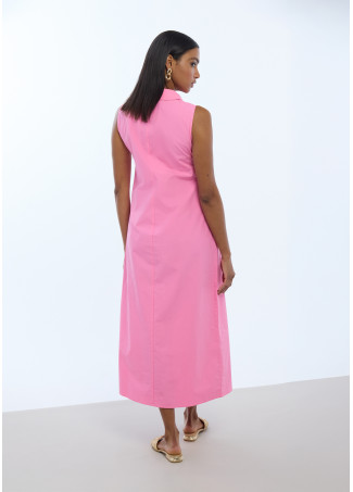 Robe chemise en popeline sans manches avec nœud