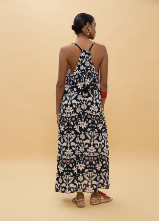 Long Ethnic Print Dress with Straps