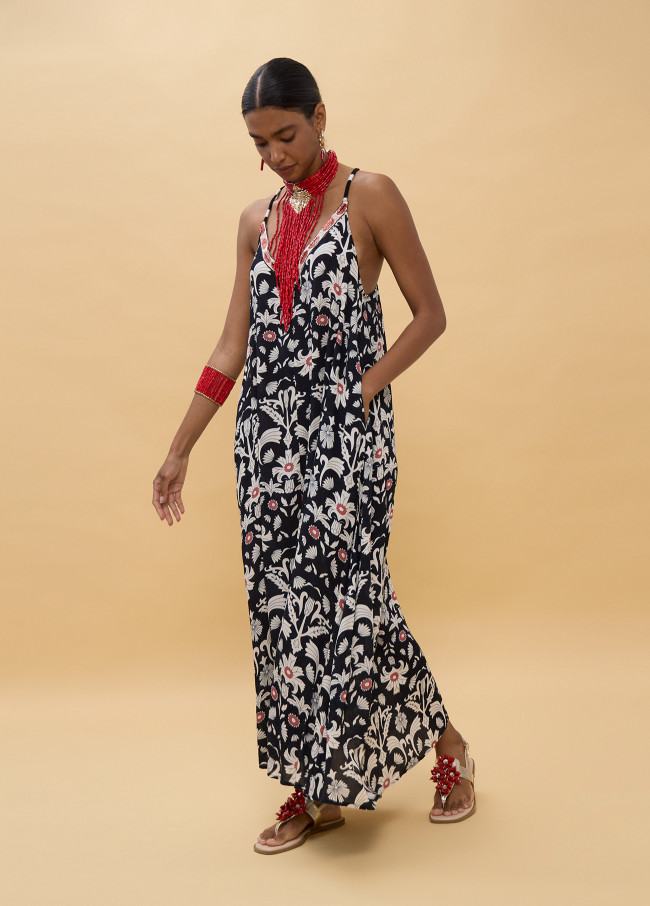 Robe Longue Imprimé Ethnique avec Bretelles