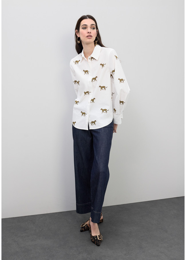 Camicia in popeline stampa leopardo