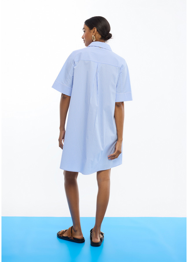 Short Embroidered Floral Striped Poplin Dress