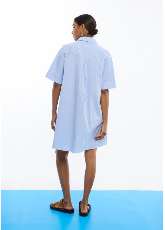 Short Embroidered Floral Striped Poplin Dress