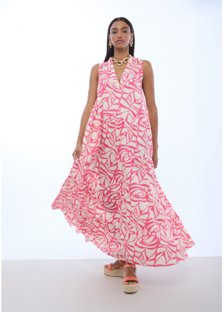 Robe Volumineuse à Imprimé Feuille Col en V