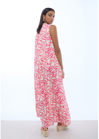 Leaf Print Volume Dress V-Neck