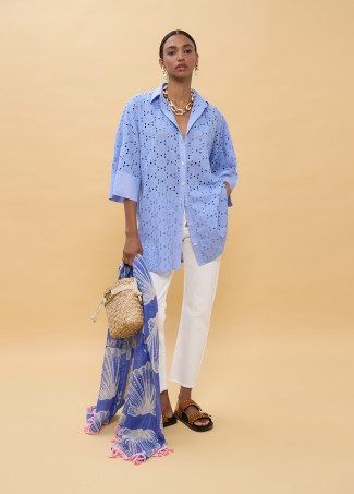 Vestido corto oversize bordado suizo