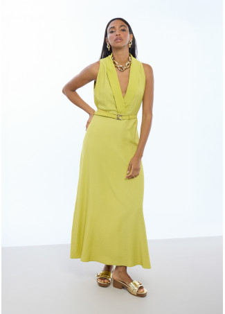 Robe à Encolure en V avec Ceinture Boucle