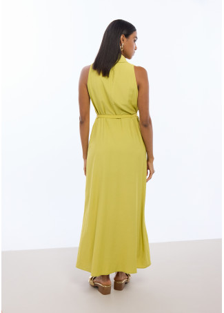 Robe à Encolure en V avec Ceinture Boucle