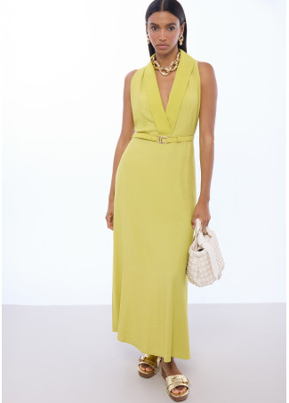 V-neck Dress with Buckle Waist