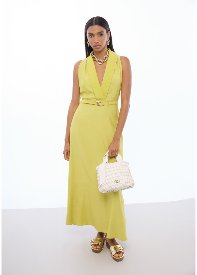 V-neck Dress with Buckle Waist