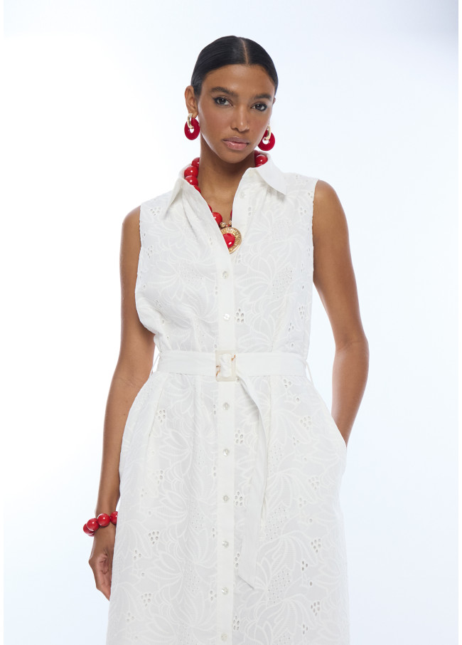 Vestito Midi Colletto Camicia con Cintura