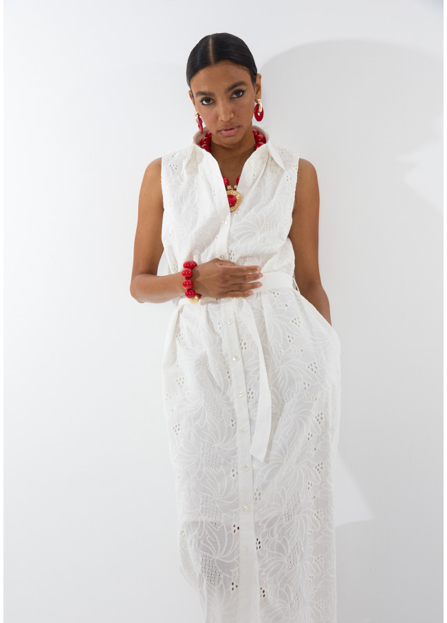 Vestito Midi Colletto Camicia con Cintura